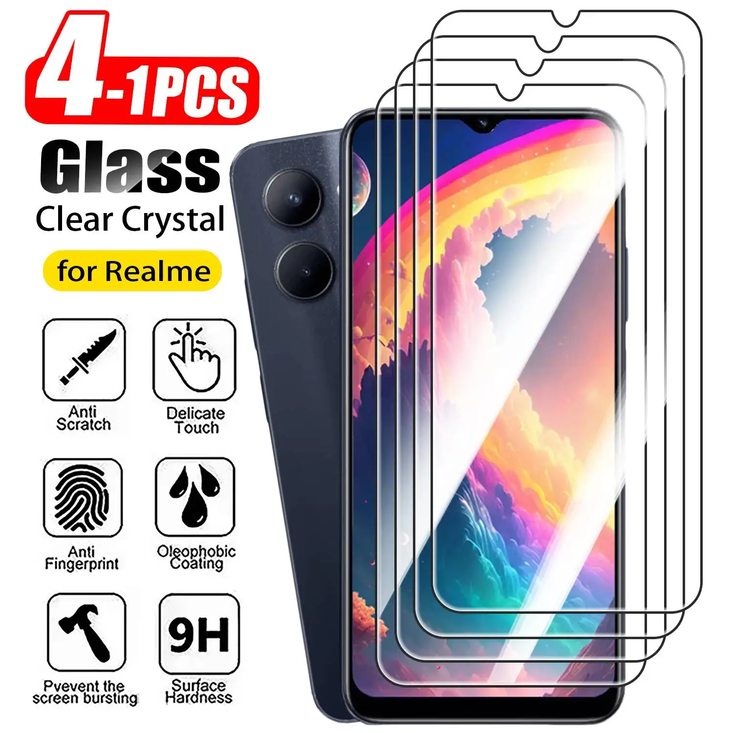 1-4Pcs Pelindung Layar Kaca Te - Realme C67 ulasan dan harga